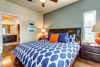 Bedroom With Ceiling Fan at Legacy Brooks, San Antonio